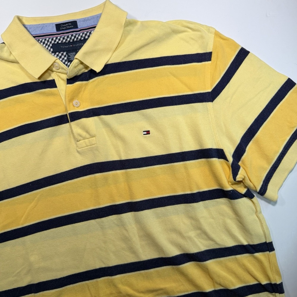 Tommy Hilfiger Yellow Striped Polo Shirt XL 100% Cotton Classic Preppy